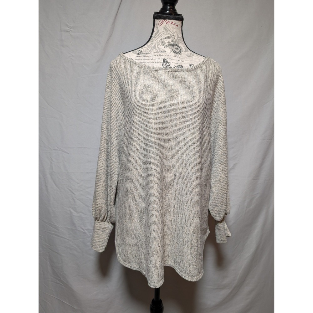 Max Studio Gray Pinstripe Knit Sweater Long Sleeve‎ Tunic Top New Women's 2X
